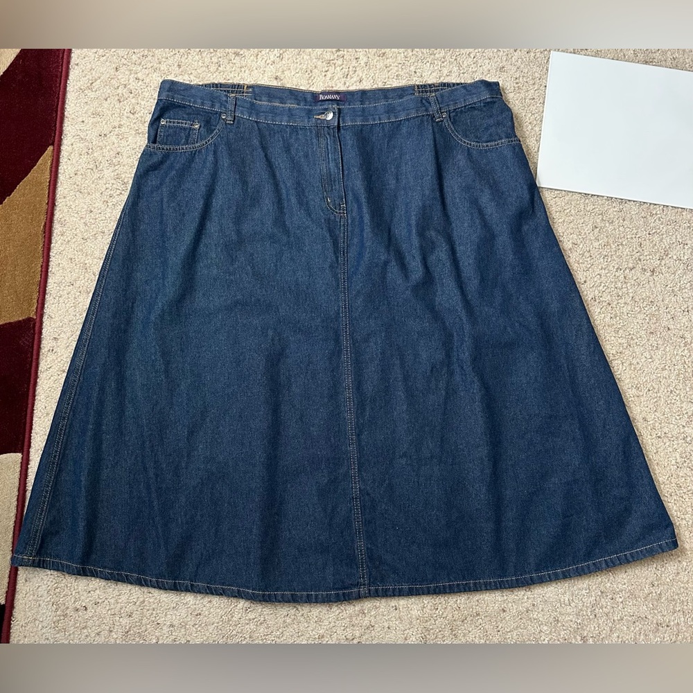 Roaman’s Denim Maxi Skirt 28W Dark Wash A-Line Long Jean Skirt